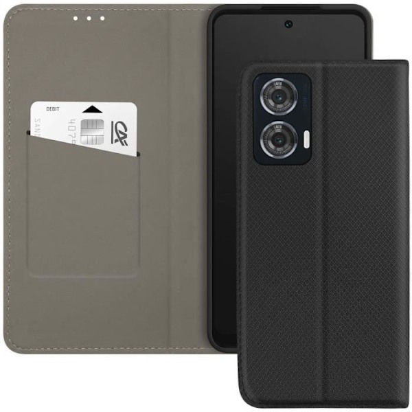 Fodral för Motorola Edge 50 Fusion - AVIZAR - Svart - Veganläder - Kortficka - Stöd Svart