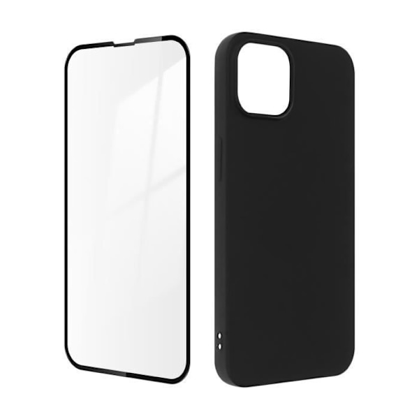 iPhone 14 cover, sort blød gel silikone og 9H hærdet glas, sort kontur Svart
