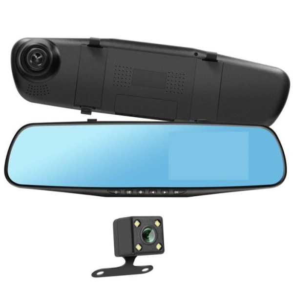 Dashcam Front Bakre Backspegel HD 1080P 4 tums skärm Mikroknapp Svart Svart