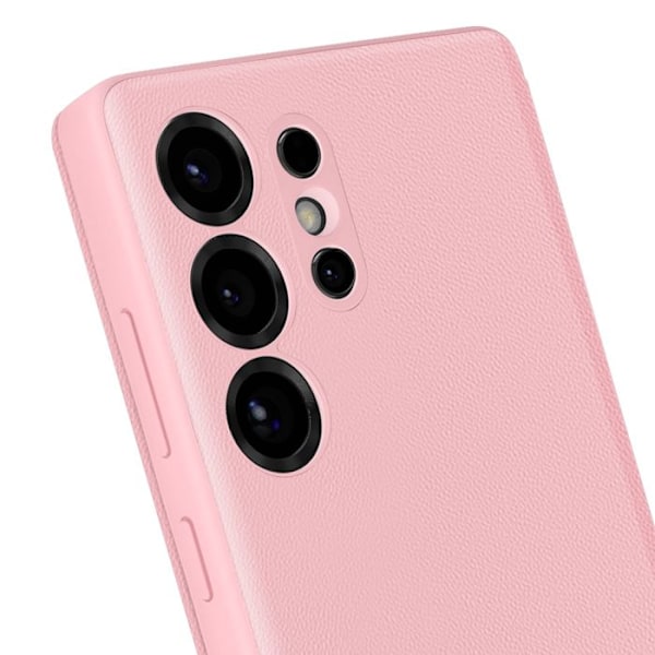 Nahkakotelo Galaxy S25 Ultra -näyttöikkunalla ja korttipaikalla, Vaaleanpunainen Rosa
