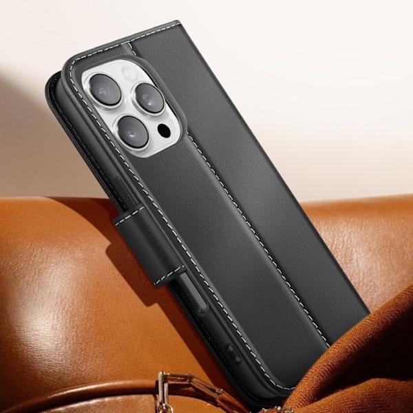 Pungetui - AVIZAR - iPhone 16 Pro Max - Premium Læder - Standfunktion - Sort Svart