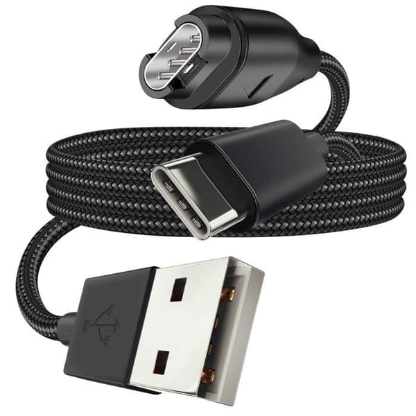 USB-laddkabel - TACTICAL - Garmin Fenix - 1m - Flätad nylon - Överhettningsskydd Svart