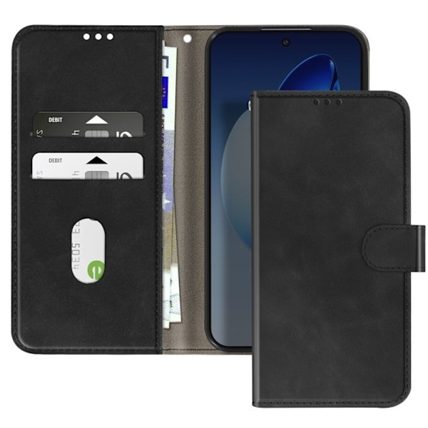 Plånboksfodral för Oppo Reno 13 med magnetisk flik i svart Svart