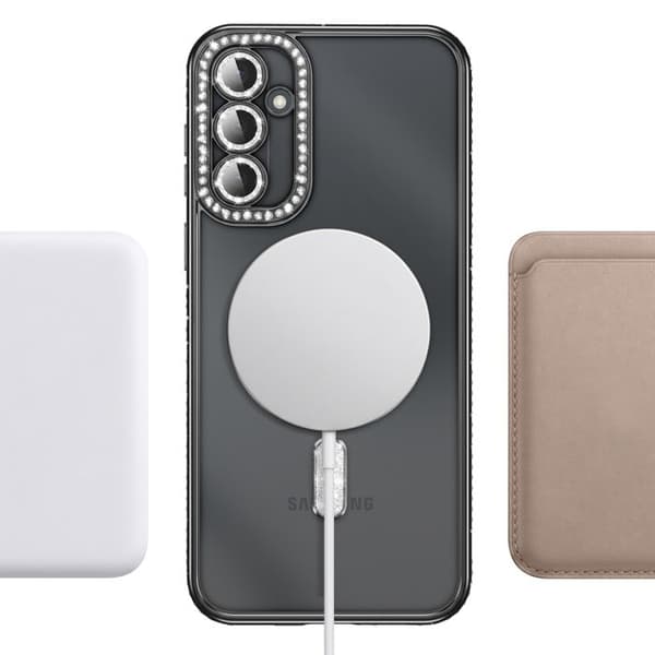 Diamantetui til Galaxy S26 med magnetisk ring og sort strasskant Svart