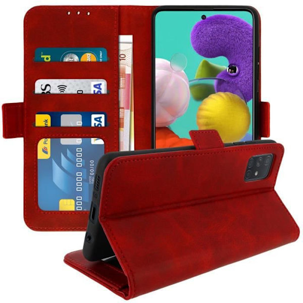 Samsung Galaxy A51 Suojakotelo - AVIZAR - Punainen Folio-kuori - Korttipidike - Tukitoiminto - Silikoonigeeli Röd