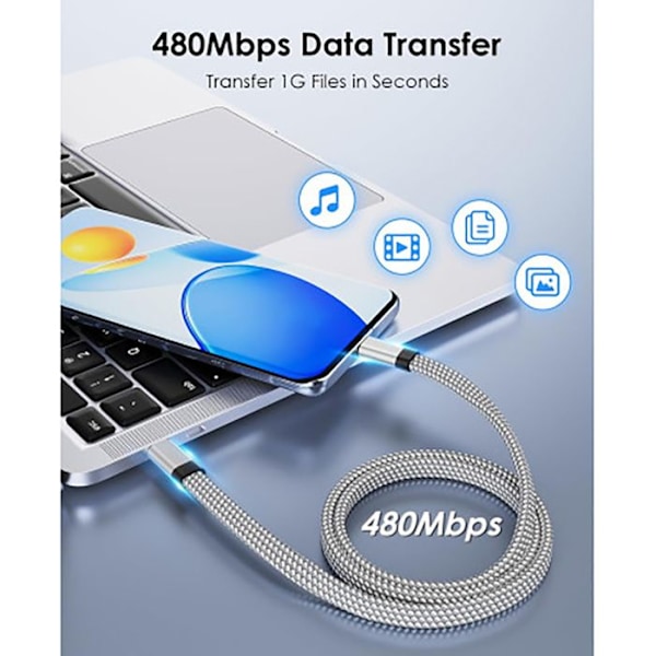 "Magnetinen USB-C USB-C 60W Tasainen 1,5m Lataus Synkronointi Nopeasti Erittäin Kestävä Jaym Harmaa" Grå