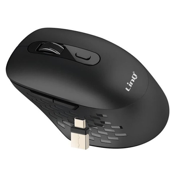 2.4G WiFi og Bluetooth trådløs mus med USB C og USB Dongle LinQ Sort Svart