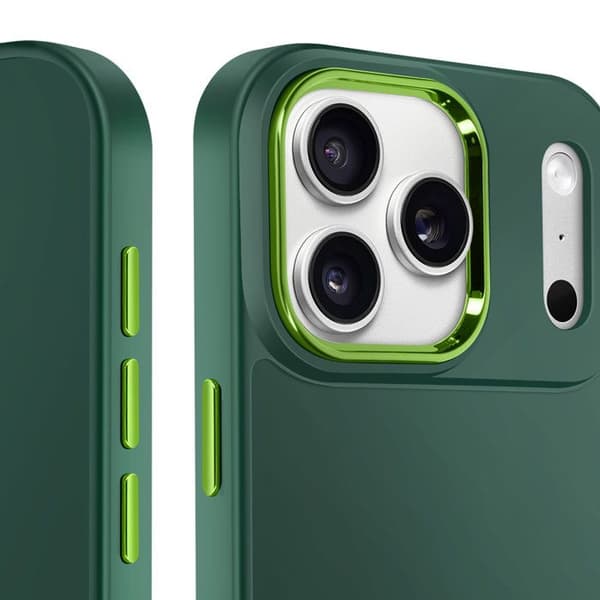 IPhone 17 Pro Max Matte Finish Case with Metallic Pine Green Camera Border Grön