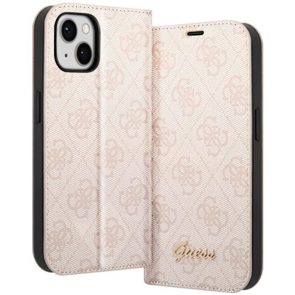 Lyxfodral för iPhone 14 Flip-korthållare Elegant Design 4G Guess Pattern Pink Rosa