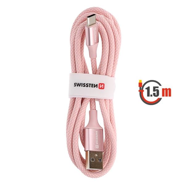USB-kabel till USB-C - SWISSTEN - Flätad design - 1,5 m - 60W - Anti-knut Ros