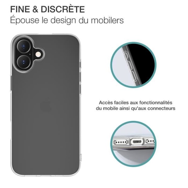 iPhone 16 Plus kuori - BIGBEN - Pehmeä SiliSoft - Antikeltaisuus - Kirkas - Optimaalinen suojaus Transparent
