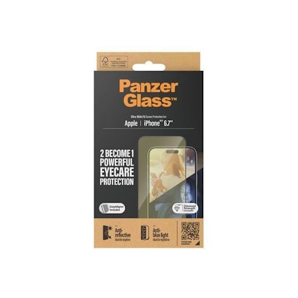 Skærmbeskytter til iPhone 15 Plus Ultra-Wide Fit Anti-glare/Blue Light Panzer Glas Clear Transparent