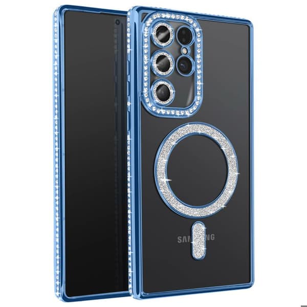 Coque - Samsung - Galaxy S25 Ultra - Blå Strass - Slidstærk - MagSafe-kompatibel Blå