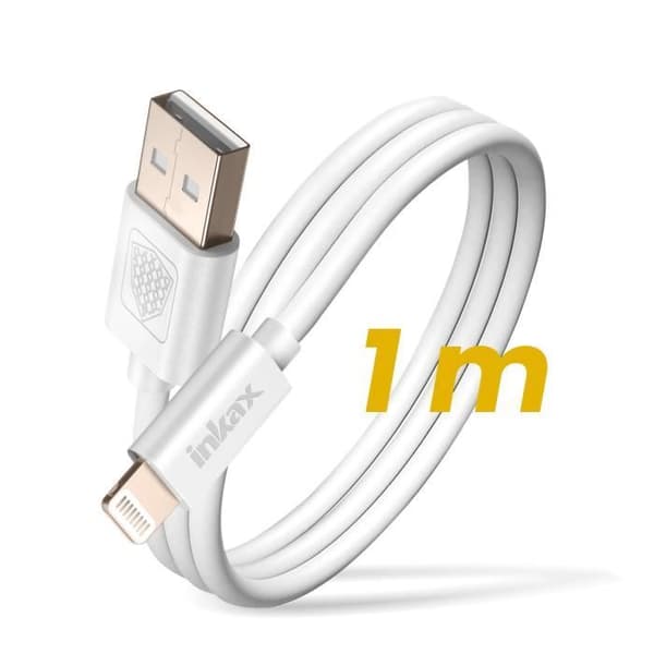 USB-kabel till Lightning - INKAX - 1 m - Snabbladdning 3.1A - Ultra snabb överföring - Trasselfri Vit