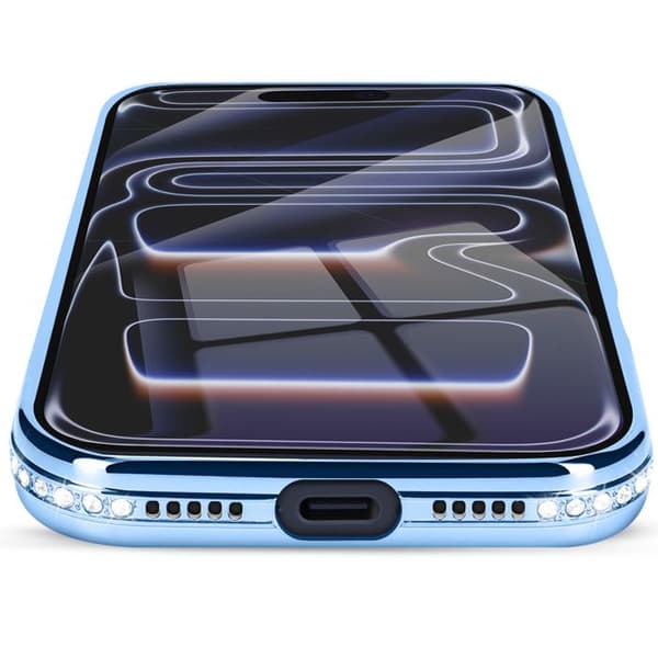 Coque Magsafe - AVIZAR - iPhone 17 Pro - Lys blå strassé kant - Stødbeskyttelse - Elegant Blå