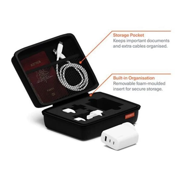 Matkakäyttöön suunniteltu Multiport-laturi 67W GaN PowerMaxx USB-C-kaapelilla 1m CYGNETT Valkoinen Vit