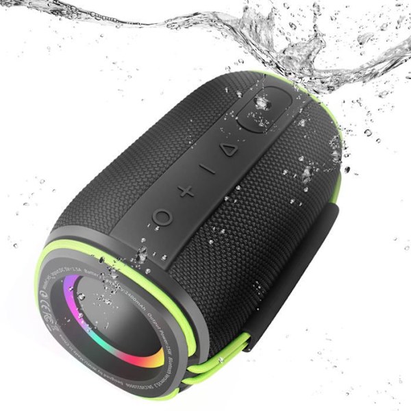 Bluetooth-högtalare, 8 timmars batteritid, LED-ljus, vattentålig IPX5, handtag wiwu, svart Svart