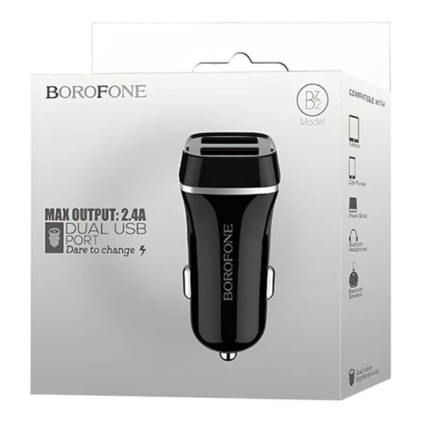 Lader Bil - BOROFONE - 2x USB - Kompakt - Let - 2,4A Sort Svart