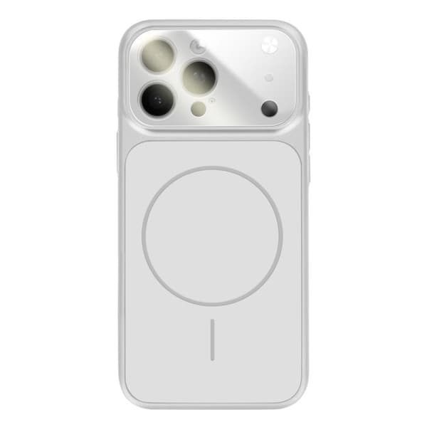 MagSafe-cover til iPhone 15 Pro Max, hård med glasbeskyttelse til kamera, sølv Grå