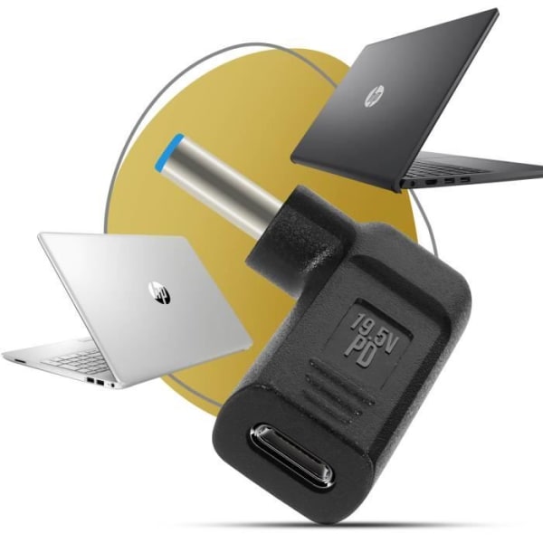 USB-C till DC 4,5 x 3,0 mm laddningsadapter för HP / DELL-dator Svart