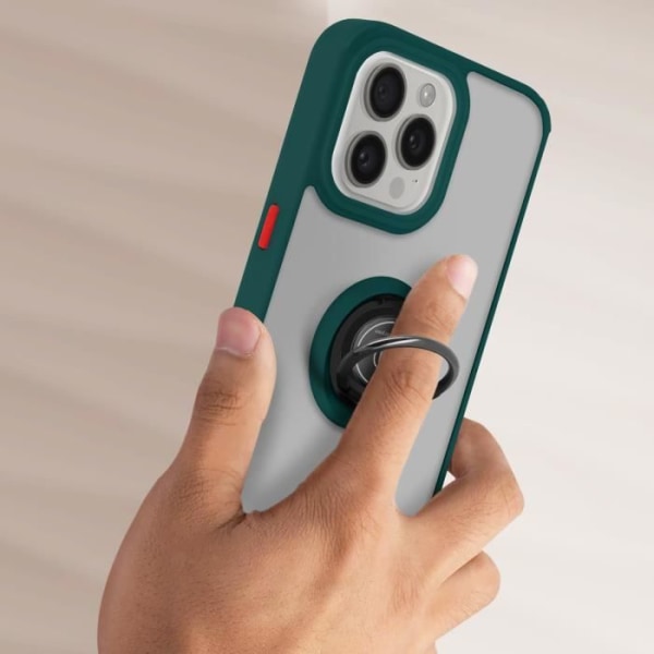 Coque för iPhone 15 Pro - Ringrip - Grön - Metallring - Videostöd - Fläckresistent Grön