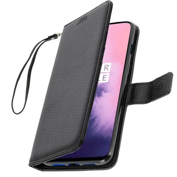 Plånboksfodral - AVIZAR - OnePlus 7 - Ekologiskt läder - Mjukt - Video Stöd Svart