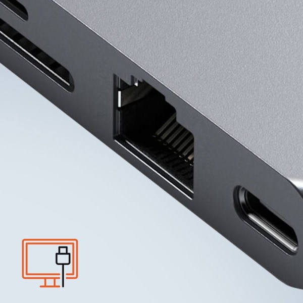 Hub för MacBook USB C till HDMI 4K, Ethernet, USB + 2 USB C, Satechi Gray