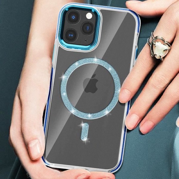 MagSafe-kuori iPhone 11 Pro Max, silikoninen kimalteleva sininen Blå