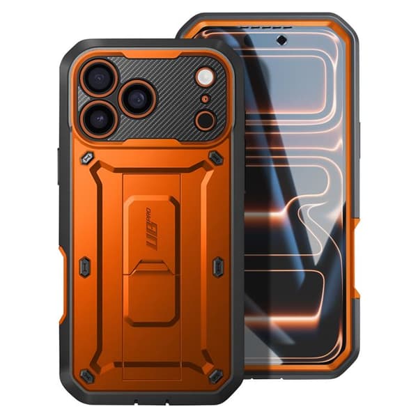 Helkapsel - SUPCASE - iPhone 17 Pro Max - Beskyttelse 6m - Indbygget Støtte - Skridsikker Apelsin