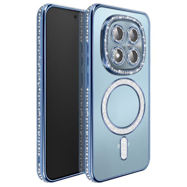 Cover til Redmi Note 15 Pro 5G Kompatibel med MagSafe med Blå Rhinsten Kant Blå
