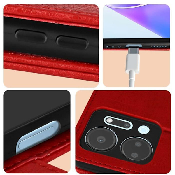 Etui til Honor X7a - AVIZAR - Chesterfield - Rød - Videounderstøttelse - Kortopbevaring Röd