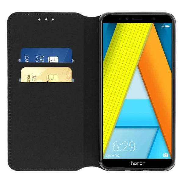 Etui Folio - Honor - 7A / Huawei Y6 2018 - Ekoskinn - Svart - Stödfunktion Svart
