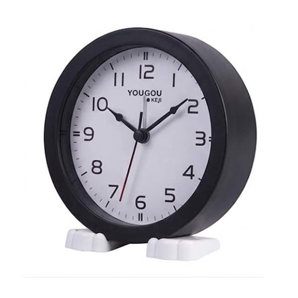 Minimalistisk Sort Analog Vækkeur med Stativ Svart