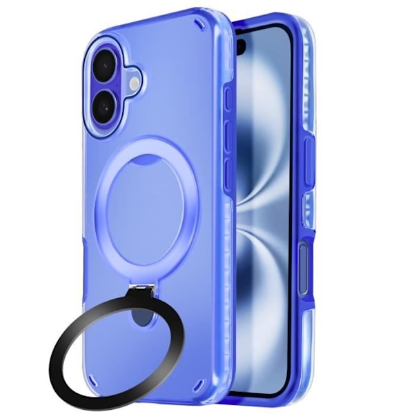 Coque MagSafe för iPhone 16 Plus Stöttålig med Fällbart Stöd Blå Blå