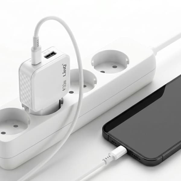 Universal USB-C og USB-A 30W dobbeltport oplader LinQ hvid Vit