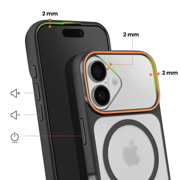 MagSafe-cover til iPhone 16, Bi-materiale beskyttelse, Hård bagside, Sort Svart
