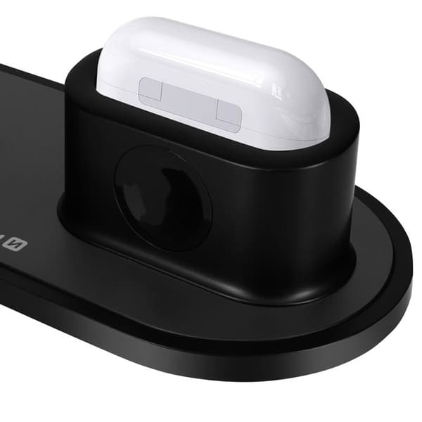 3-i-1 Induktionsoplader til iPhone / Apple Watch / AirPods Swissten Sort Svart