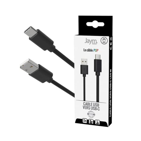 Opladnings- og synkroniseringskabel - JAYM - POP - USB-C til USB-A - 3A - 1,5m - Sort Svart