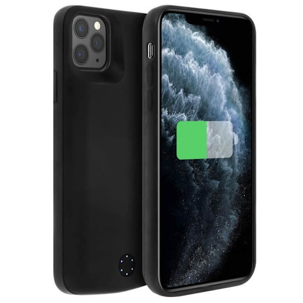 Coque med indbygget batteri - AVIZAR - iPhone 11 Pro Max - 6000mAh - Stiv beskyttelse - Soft-touch Svart