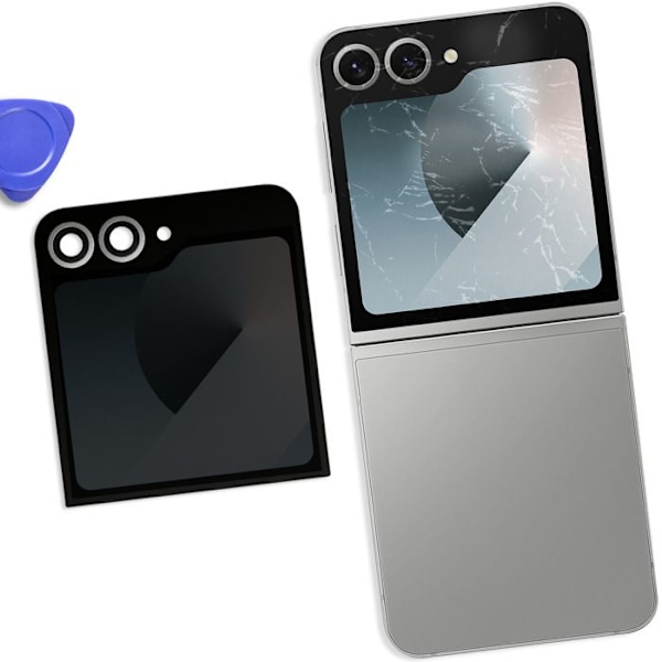 Takakotelo Samsung Galaxy Z Flip 6:lle, jossa on alkuperäinen Samsung-näyttö, hopea Grå