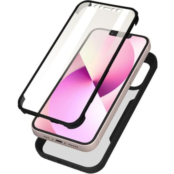Heltäckande skal - AVIZAR - iPhone 13 - Bak Plexiglas - Framsida Polymer - Förstärkta hörn Svart