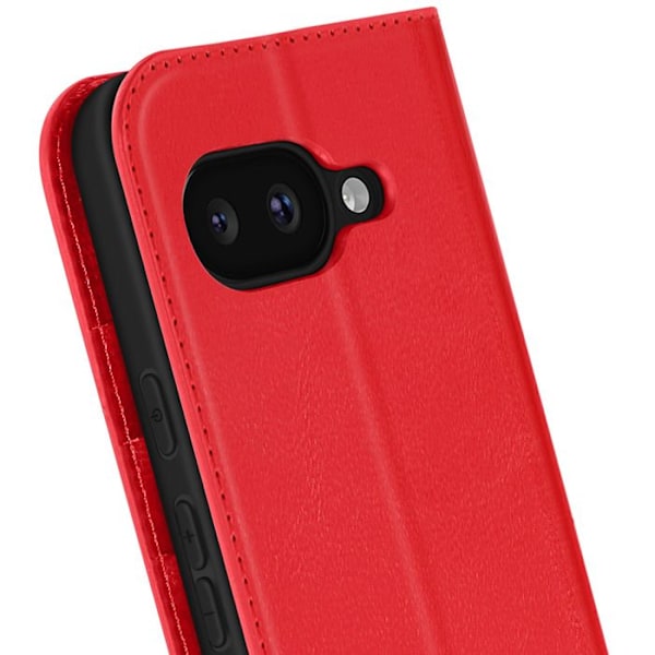 Hus i läder för Google Pixel 9a plånbok och videostöd röd Röd