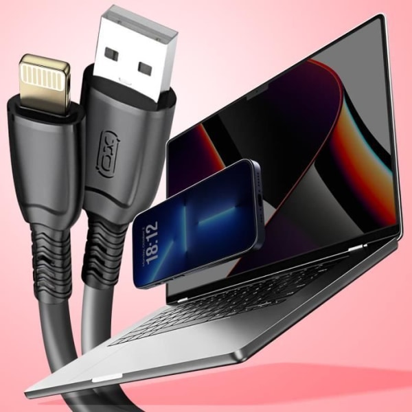 USB-Lightning-kaapeli 6A Tiedonsiirto 480Mbps 25cm XO Musta Svart