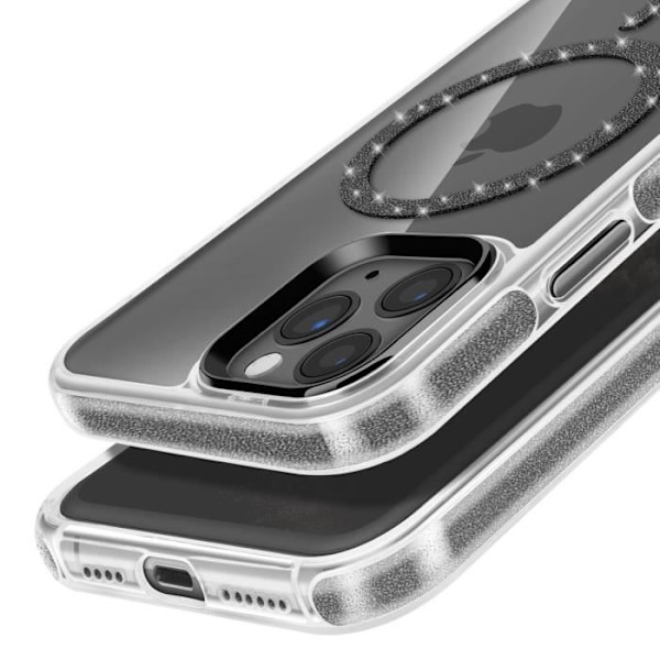 MagSafe-kuori silikonista iPhone 11 Pro Max, musta hohtava Svart
