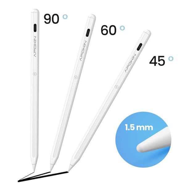 Bluetooth Stylus - APOKIN - iPad Pro - Magnetisk Fastgørelse - USB-C - 9 timers Batteritid Vit