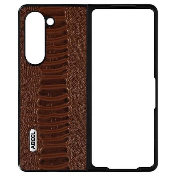 Fodral - ABEEL - Samsung Galaxy Z Fold 5 - Hybrid äkta läder - Brunt ormmönster kastanj