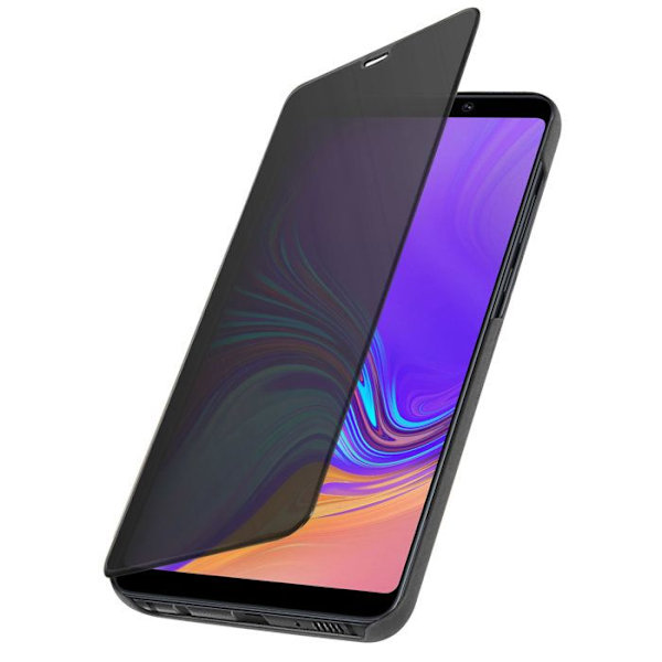Etui til Galaxy A9 2018 Folio Spejleffekt Clear View Støttefunktion Sort