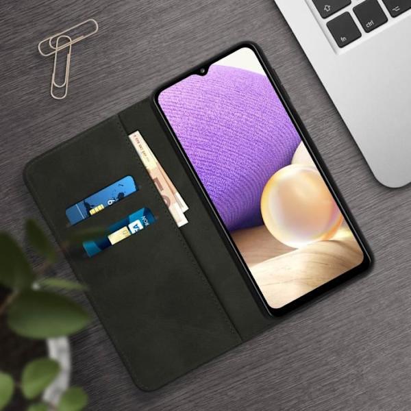 Etui för Samsung A32 5G - AVIZAR - Plånbok Videostöd - Magnetstängning - Svart Svart
