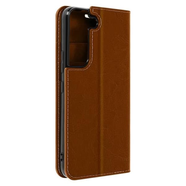 Galaxy S22 Folio Case Ægte læder kortholder Video Support - AVIZAR - camel - Rigid - Brun - Unisex kamel