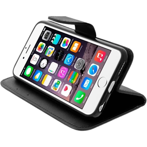 Housse Etui Folio - Avizar - iPhone 6/6s - Øko-læder - Sort - Støttefunktion Svart